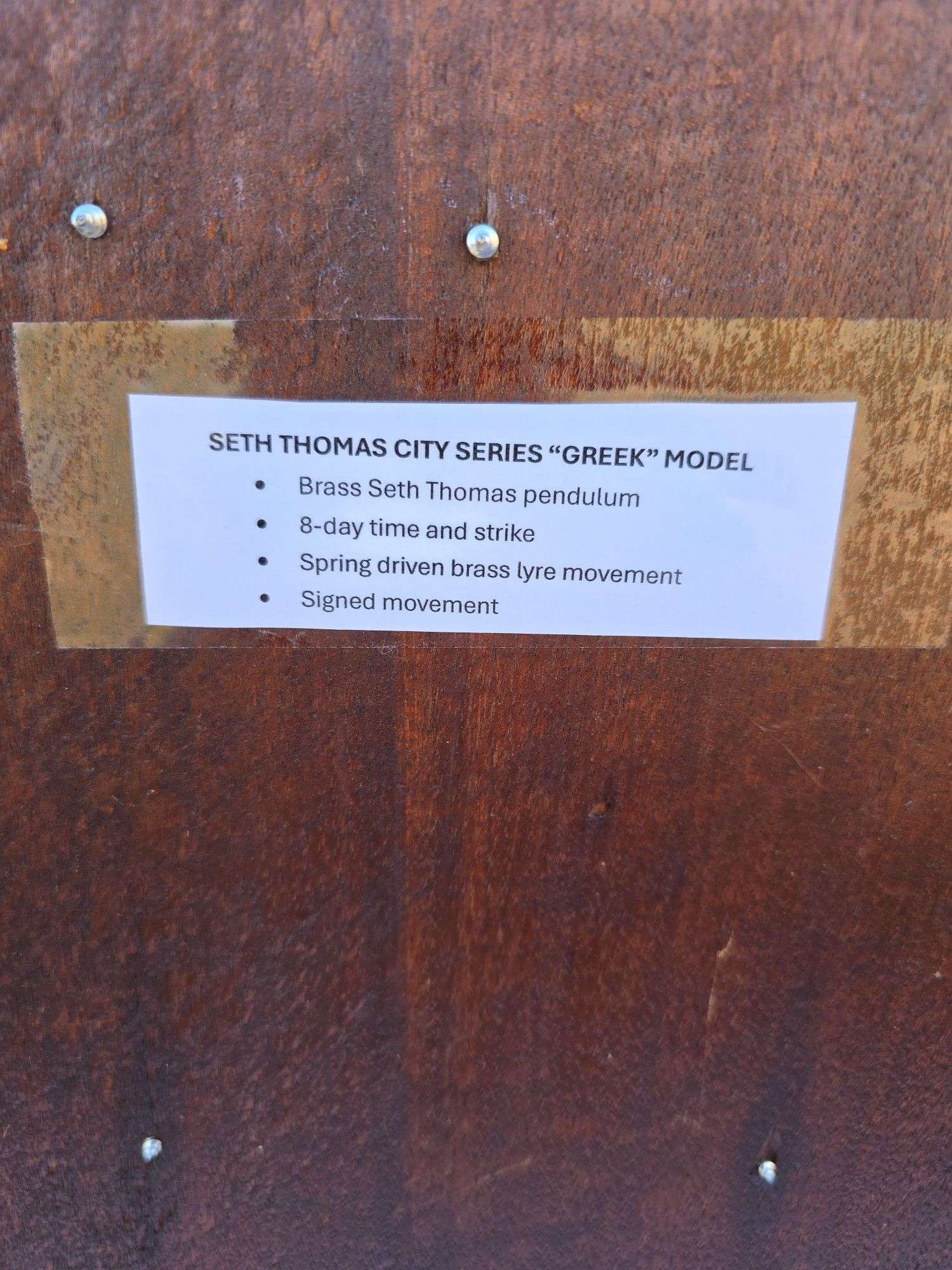 SETH THOMAS CITY SERIES GREEK MODEL MANTLE CLOCK NO PENDULUM