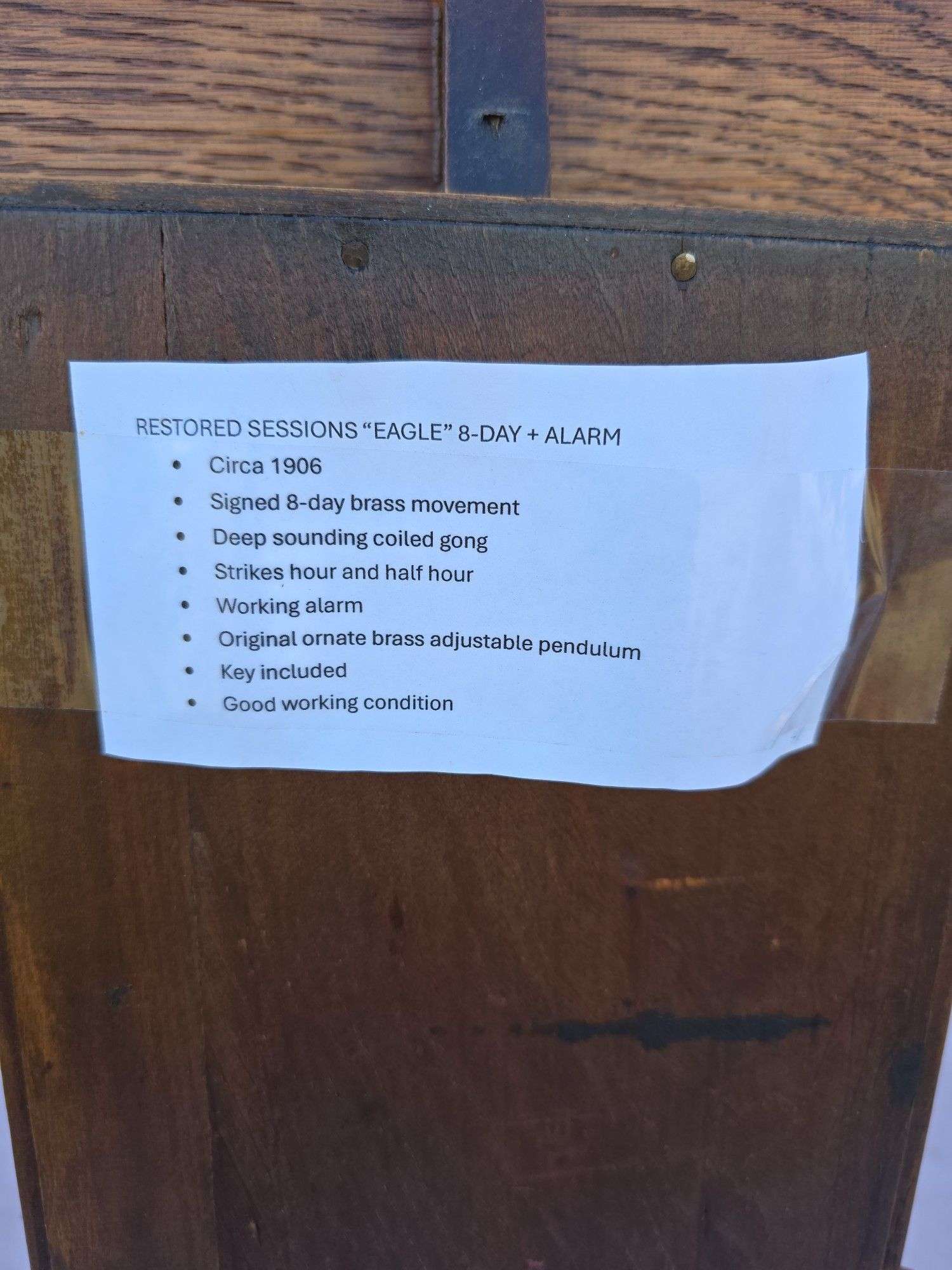 SESSIONS EAGLE 1906 MANTLE CLOCK WORKS