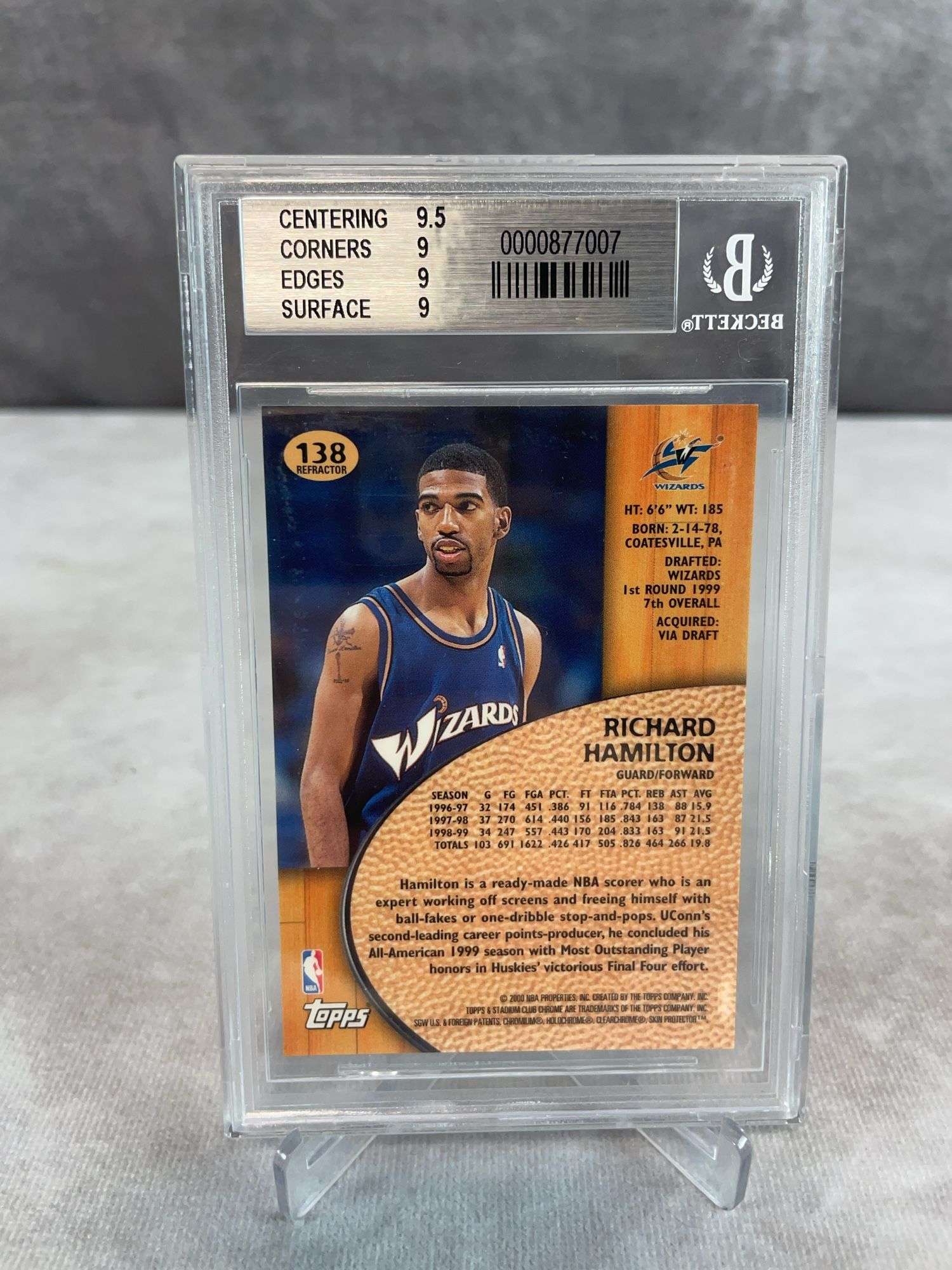 1999-2000 Stadium Club Chrome Refractors #138 Richard "Rip" Hamilton RC Refractor BGS 9