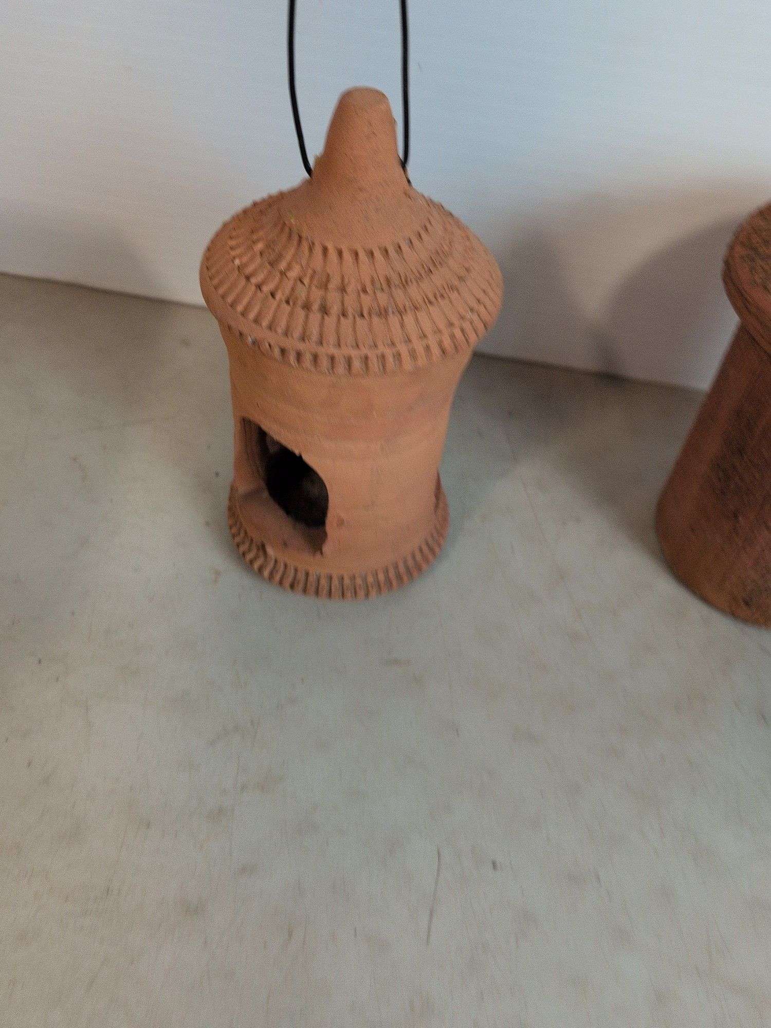 Terracotta pottery lantern and bird house - 10" tall