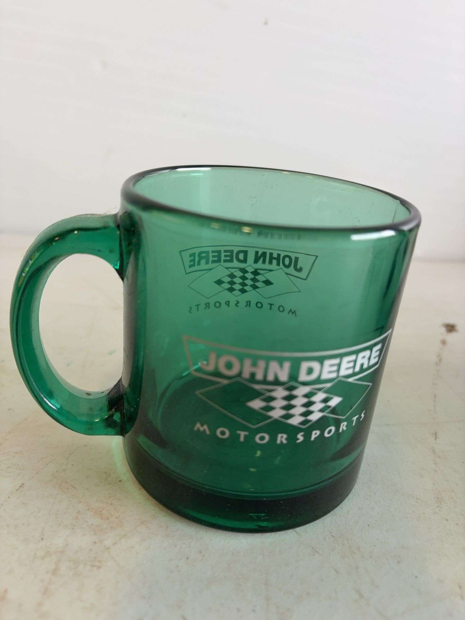 (4) John Deere green glass mugs
