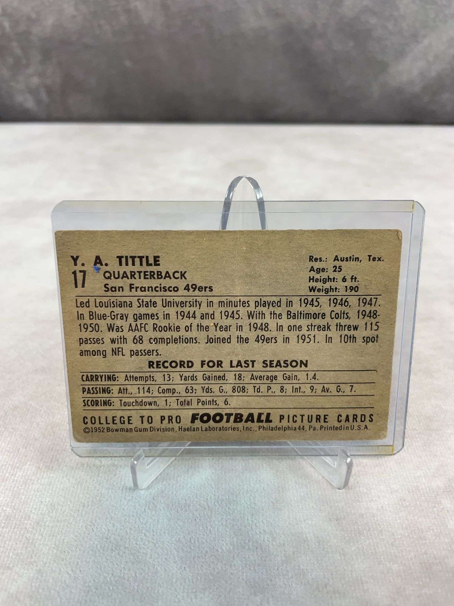 1952 Bowman large Y.A. Tittle
