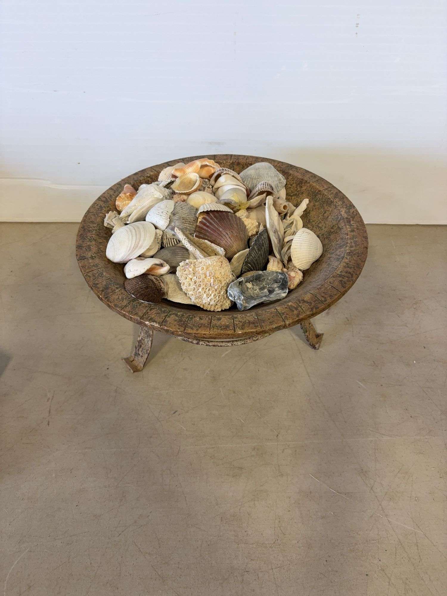 Decorative bowl with stand and shells