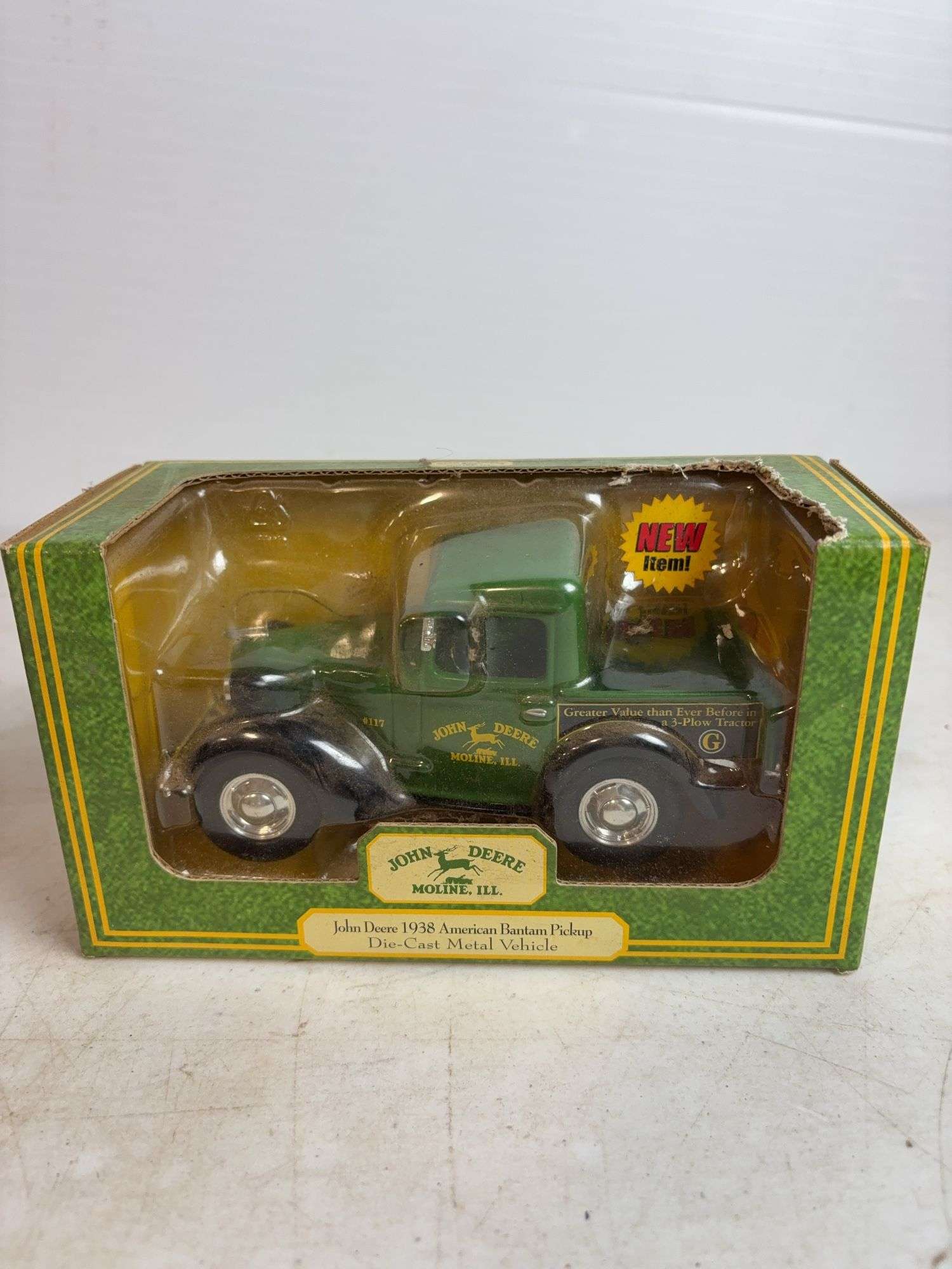 John Deere diecast model pickup and Ford tractor - 1/16 scale, dirty