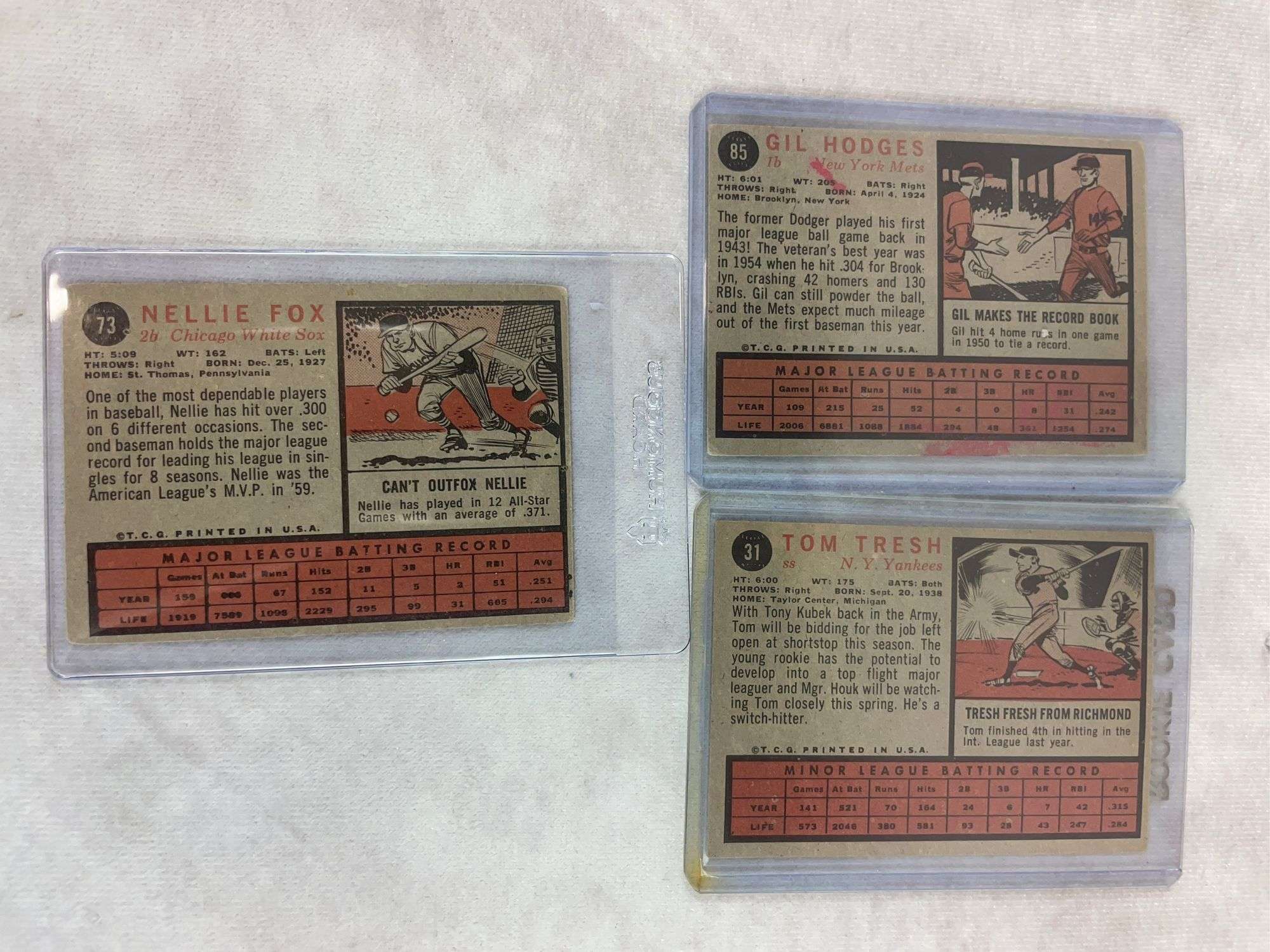 1962 Topps: Tresh, Hodges, Fox, Billy Martin, Mathews