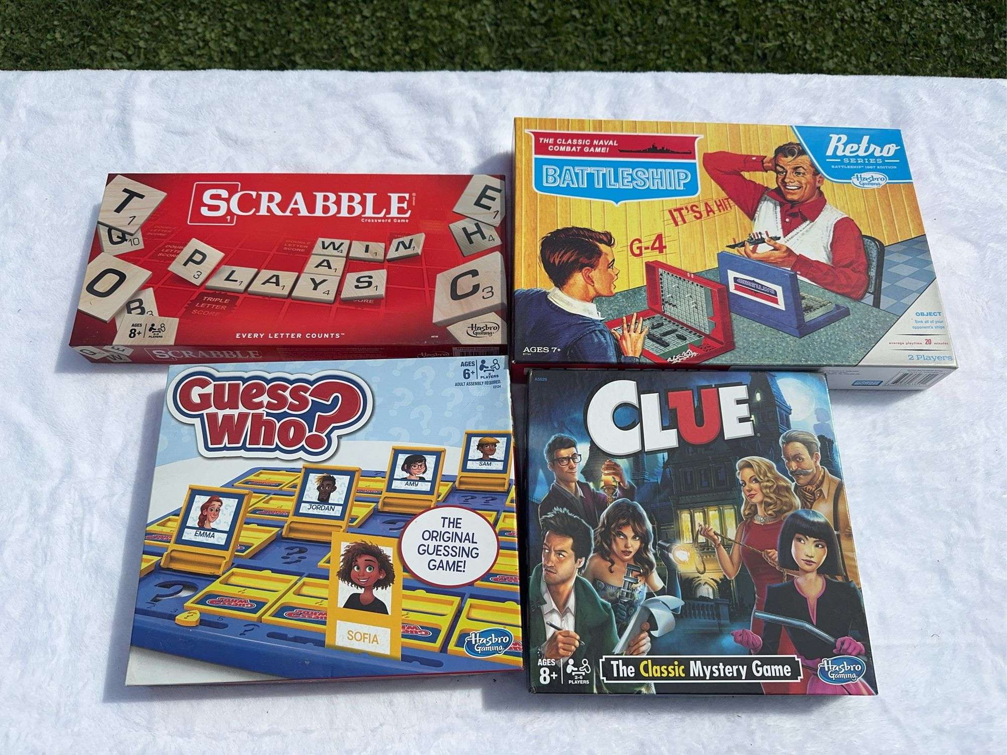 Scrabble, Clue, Guess Who?, and Battleship