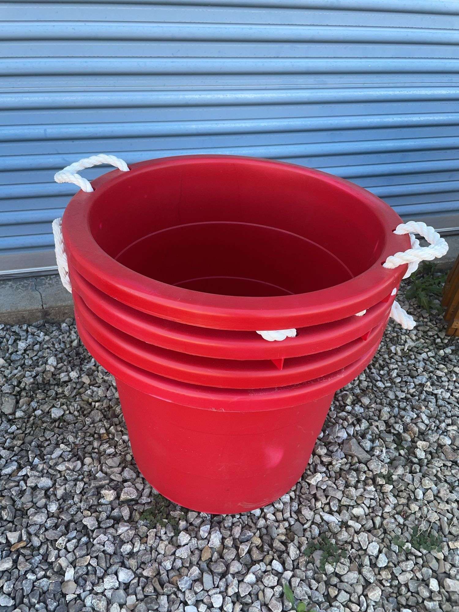 (4) red plastic tubs
