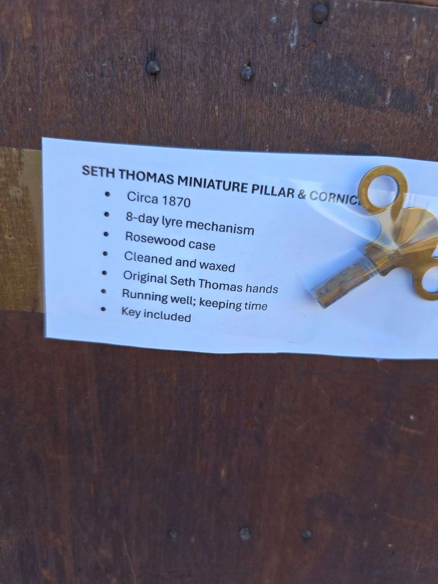 SETH THOMAS MINIATURE PILLAR & CORNICE CLOCK WORKS