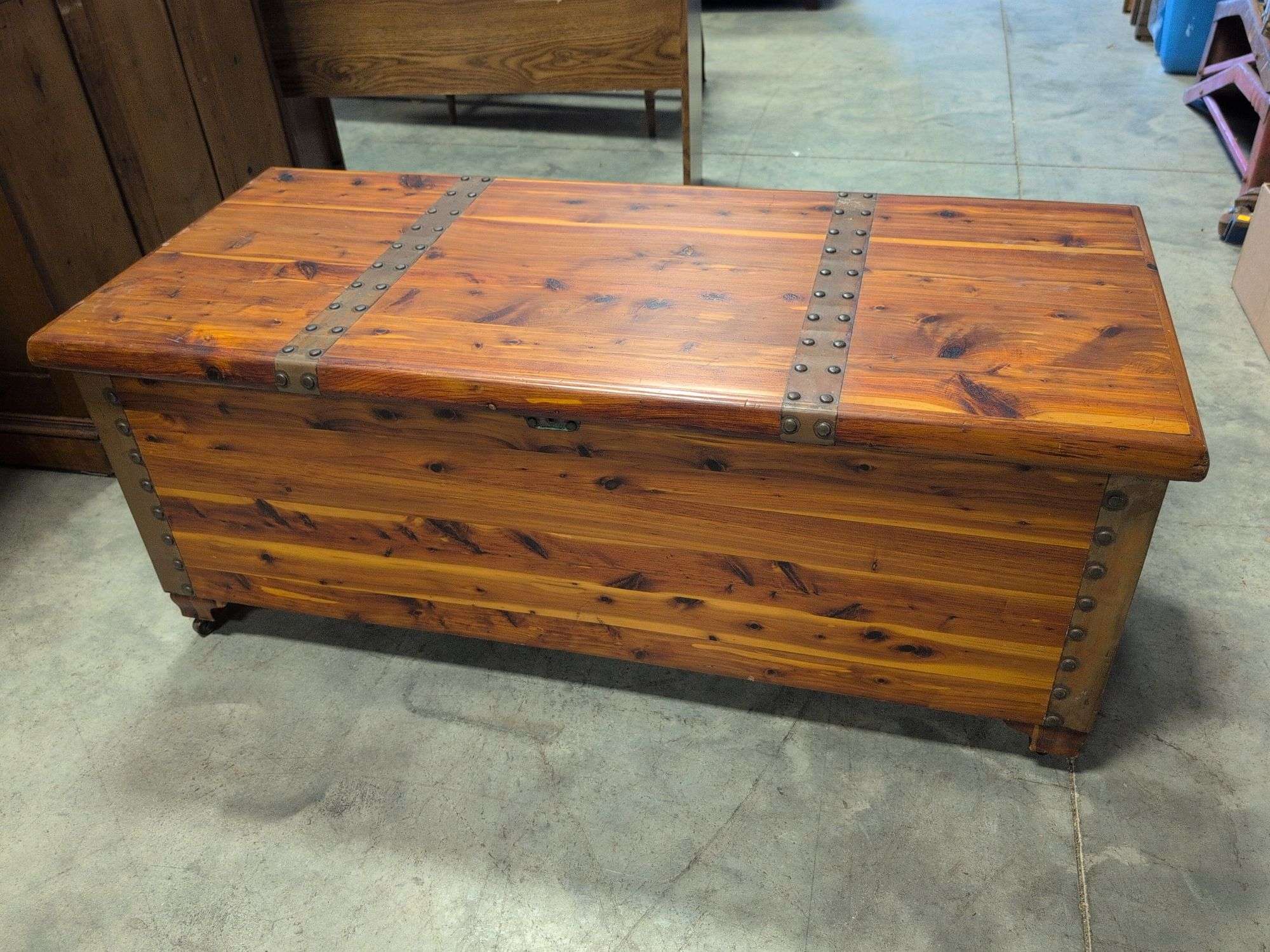 Vintage Acme cedar chest on wheels - 48" long, 21" deep, and 20" tall