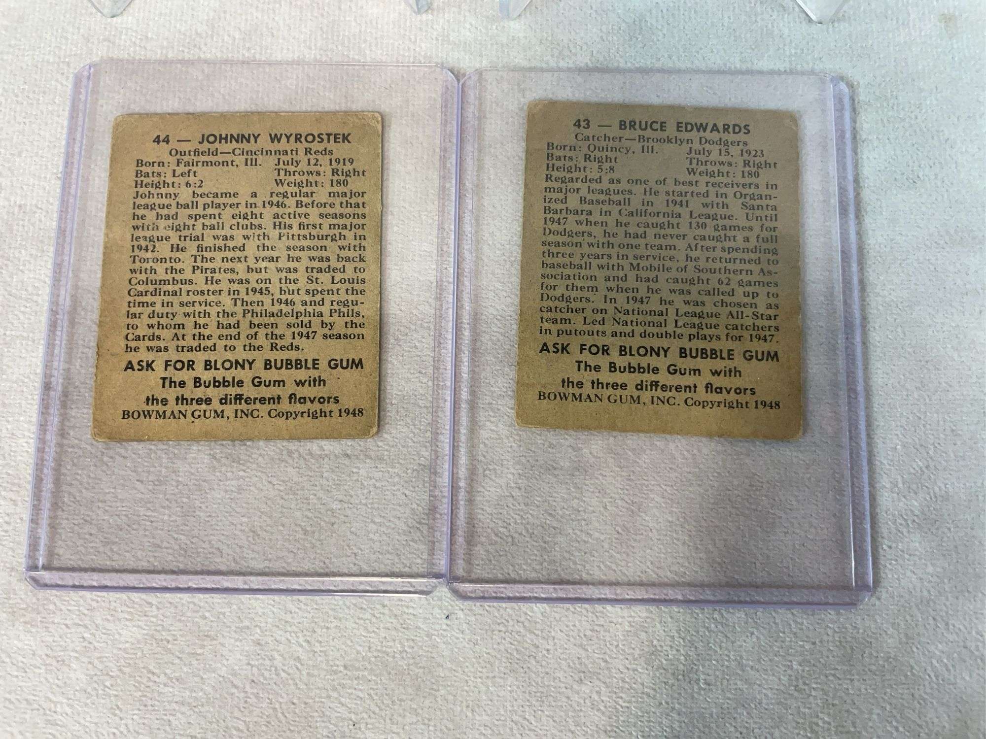 1948 Bowman baseball: Sauer, Edwards, Wyrostek, Wehmieier