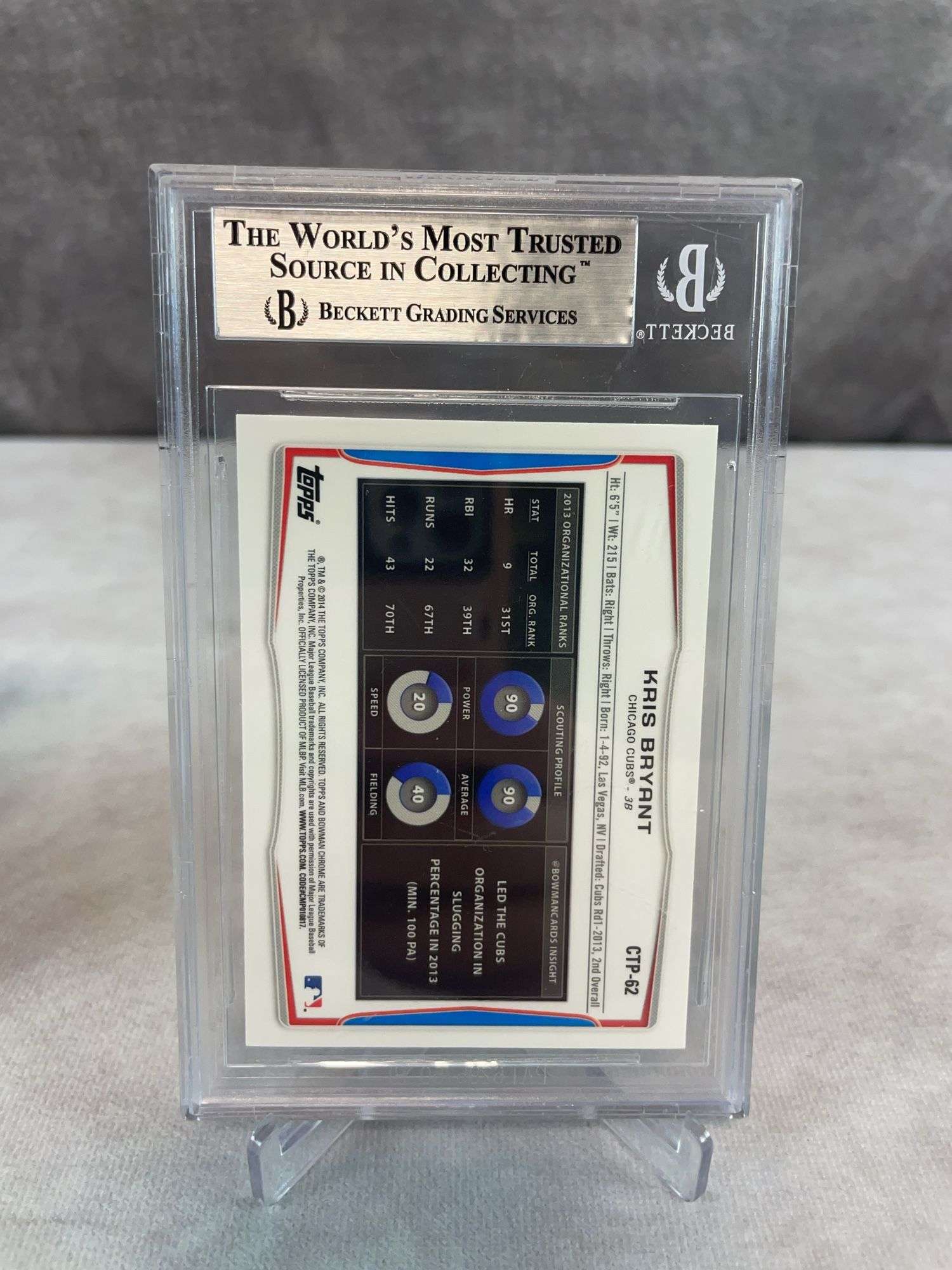 2014 Bowman Chrome Draft Top Prospects #CTP62 Refractor Kris Bryant RC BGS 9