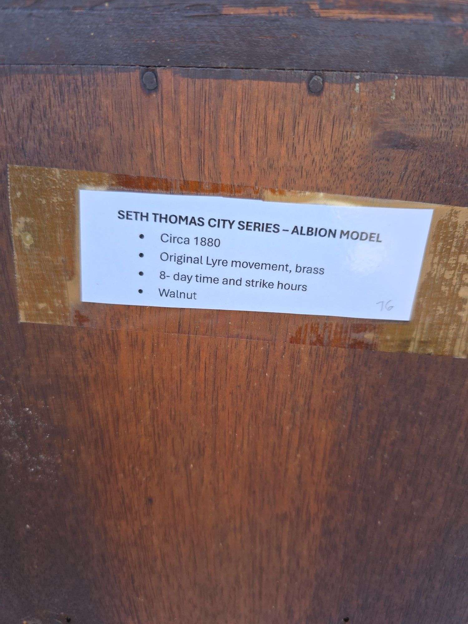 SETH THOMAS CITY SERIES ALBION MODEL WINDUP MANTLE CLOCK 1878