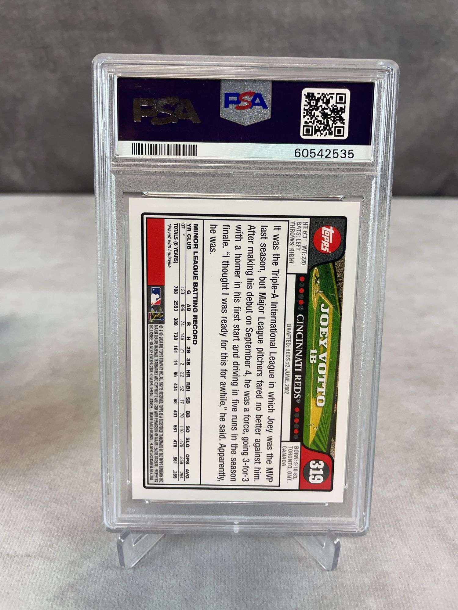 2008 Topps #319 Joey Votto RC PSA 9