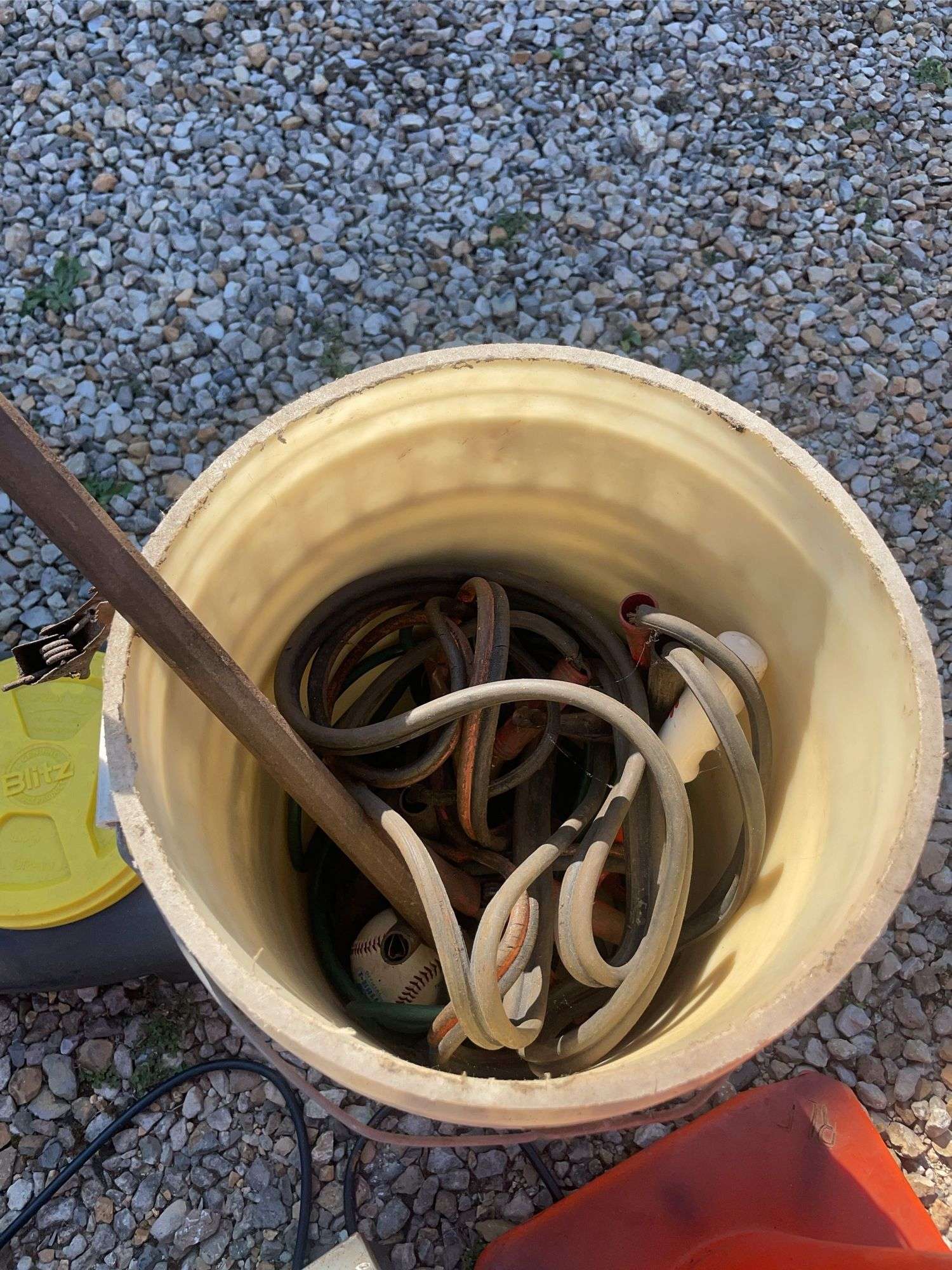 Cutler-Hammer electric boxes, Blitz oil drain, cone, buckets with jumper cables