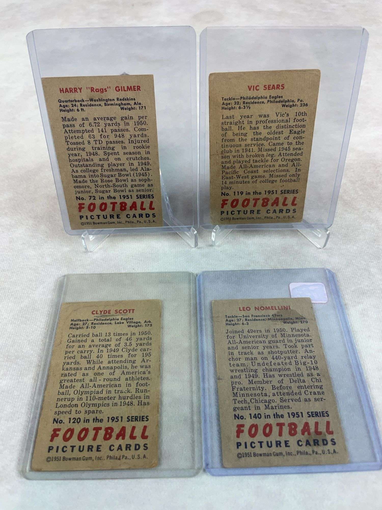 1951 Bowman football: Leo Nomellini, Scott, Sears, Rags Gilmer