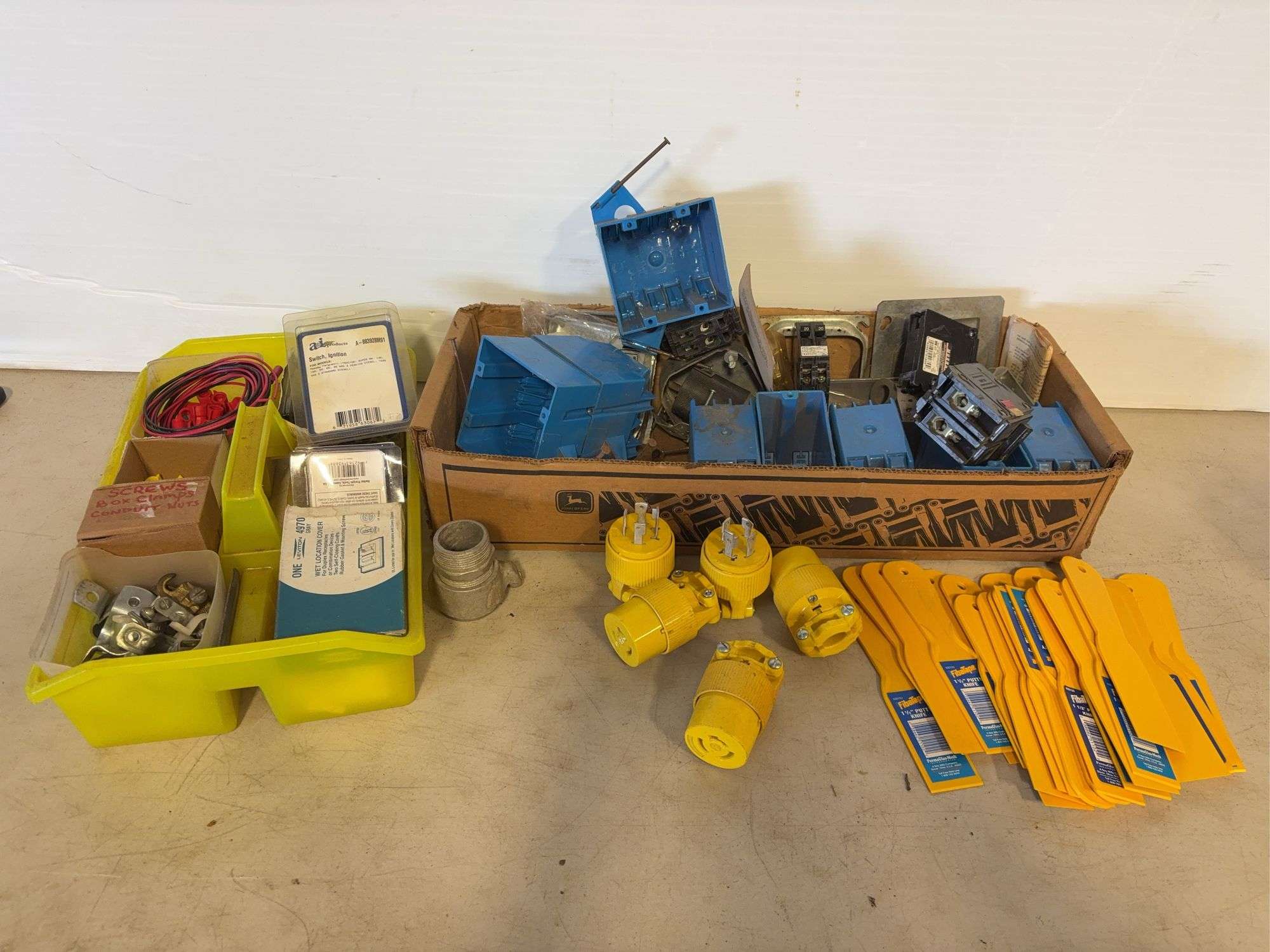 Receptacle boxes, circuit breaker boxes, and other electrical supplies