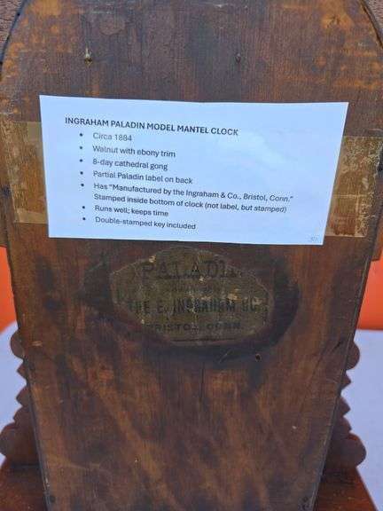 INGRAHAM PALADIN MODEL MANTLE CLOCK 1884 WORKS