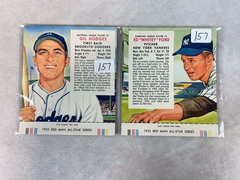 (2) 1955 Red Man Tobacco Cards - Whitey Ford & Gil Hodges