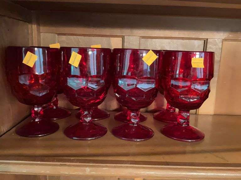 8 Ruby Red Viking Glass Goblets