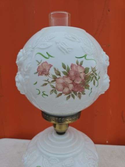FENTON GONE WITH THE WIND HURRICANE LAMP HAND PAINTED