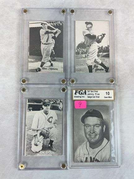 1947 Bond Bread, 4 cards, including Jonny Mize, graded 10