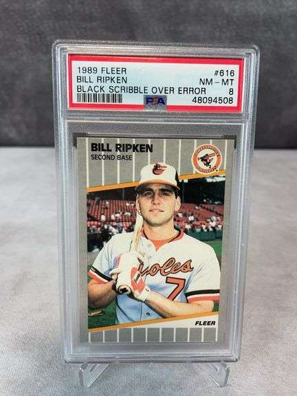 1989 Fleer Billy Ripken - Black Scribble over Error - PSA 8