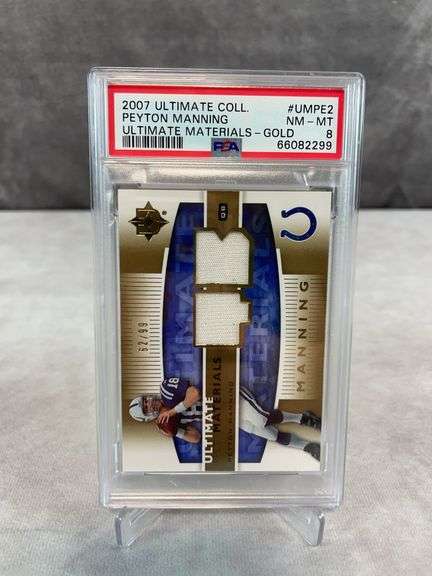 2007 Topps Ultimate Collection Ultimate Materials Gold #UMPE2 Game Used Jersey Peyton Manning PSA 8