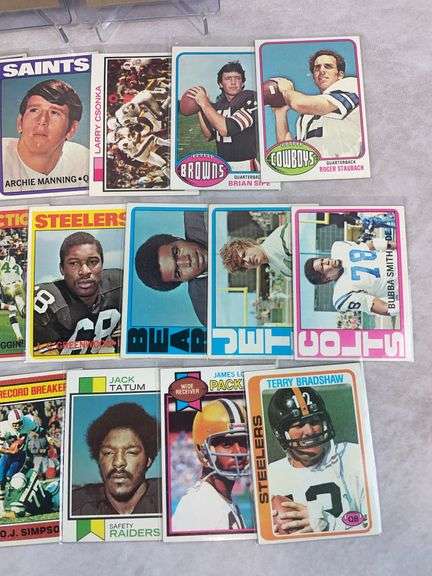 (22) 1960's & 70's Football Cards - Taylor, Bradshaw, Sayers, Riggins, Griese, Staubach & Others