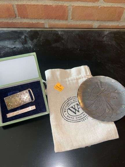 Sterling Silver Buckle and Money Clip, Wendell August Metal Decorative Plate