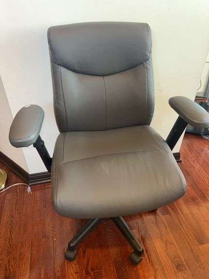Gray Leather Rolling Desk Chair