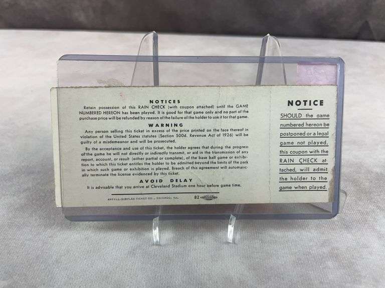 1948 Cleveland Indians World Series ticket,  Satchell Paige only series appearance