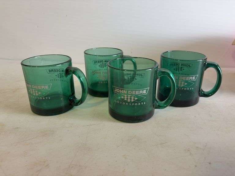 (4) John Deere green glass mugs