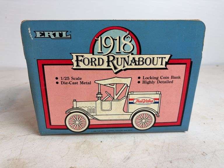 (3) Ertl diecast model car coin banks - '48 Chevy, '18 Ford, and '26 Mack "Bulldog" - (2) 1/25 scale