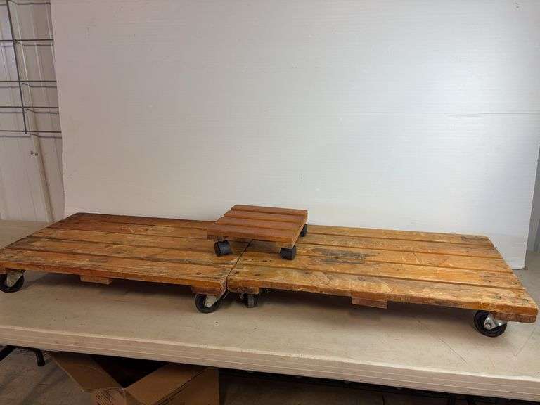 (2) wooden appliance carts and (1) small cart