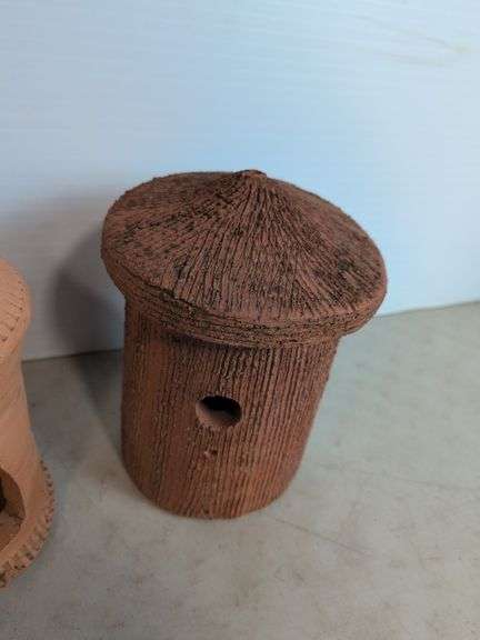 Terracotta pottery lantern and bird house - 10" tall