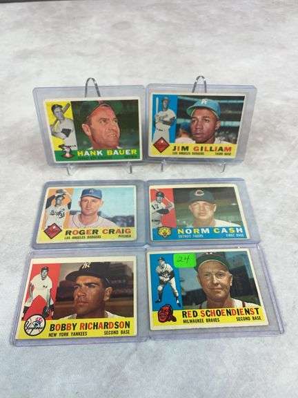 1960 Topps Star lot of 6, no duplicates: Red Schoendient, Richardson, Cash, Bauer