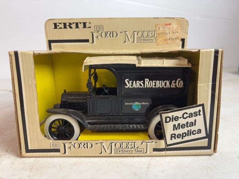 (2) Ford diecast model delivery vehicle coin banks - 1/25 scale, dirty