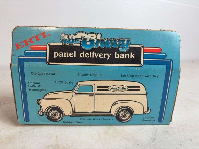 (3) Ertl diecast model car coin banks - '48 Chevy, '18 Ford, and '26 Mack "Bulldog" - (2) 1/25 scale