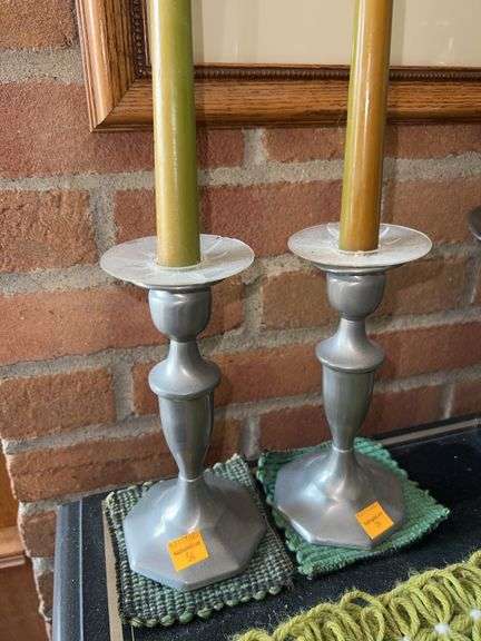 Set of (2) Pewter Candlestick Holders