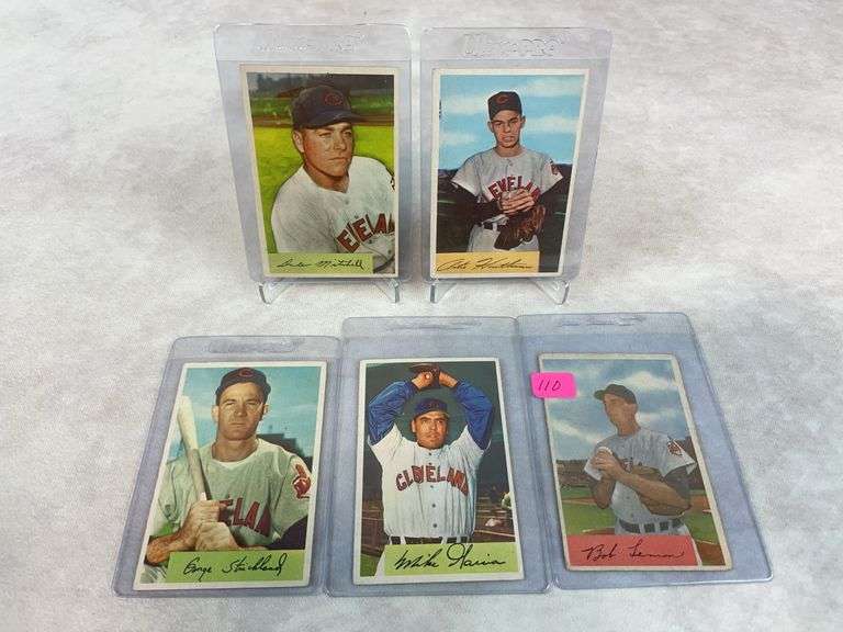 1954 Bowman baseball, Cleveland Indians group: Garcia, Lemon, Mitchel, Strickland