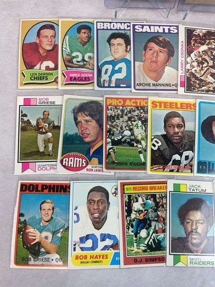 (22) 1960's & 70's Football Cards - Taylor, Bradshaw, Sayers, Riggins, Griese, Staubach & Others