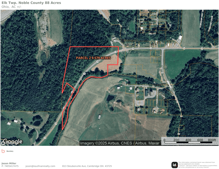 Parcel 2: 9.579 +/- acres of mostly wooded land. Tillable acreage as well. Frontage on both sides of