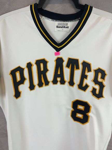 Pittsburg Pirates number 8 jersey, SandKit size 40, white w/black letters