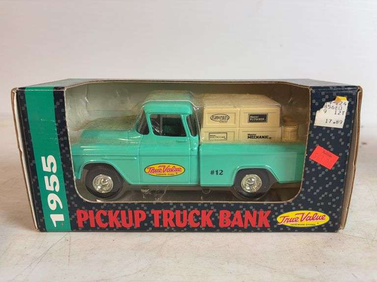 (2) True Value model truck banks - 1/25 and 1/34 scale, dirty