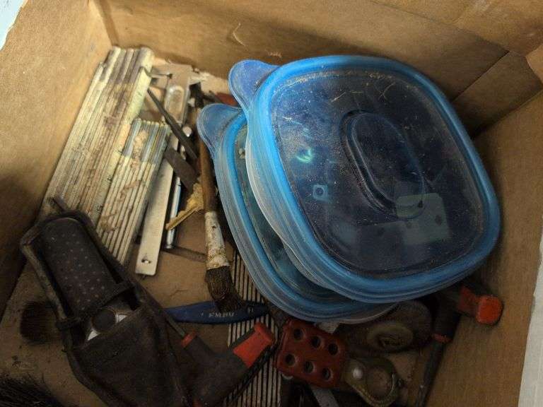 Nail gun, 18" adjustable wrench, and other tools