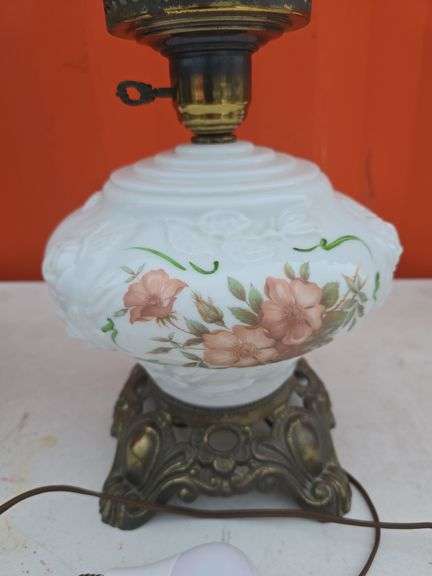 FENTON GONE WITH THE WITH HURRICANE LAMP HAND PAINTED
