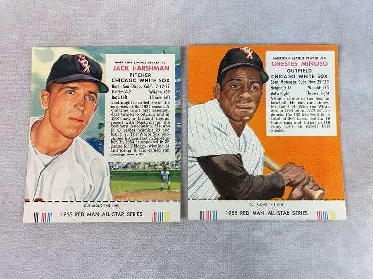 (2) 1955 Red Man Tobacco Cards - Jack Harshman & Minni Minoso