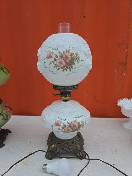 FENTON GONE WITH THE WITH HURRICANE LAMP HAND PAINTED