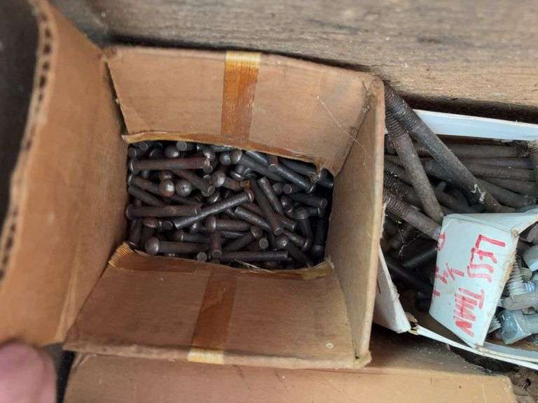 Crate with John Deere oil can, planer, and more