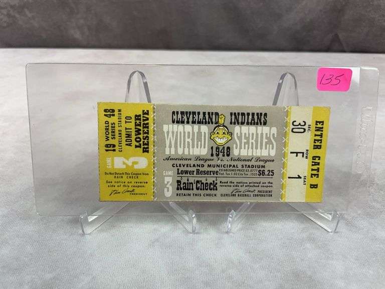 1948 Cleveland Indians World Series ticket game 3 w/ stubs intact